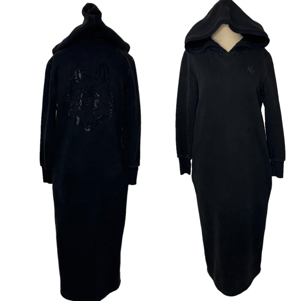 Fox black long sweater dress hoodie Small